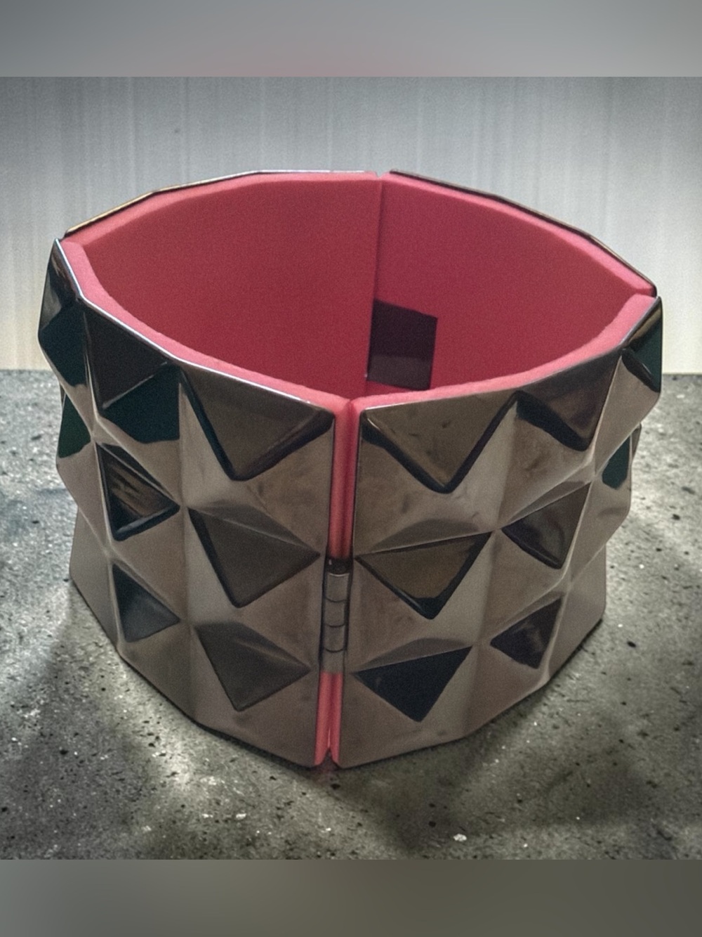 Marc Jacobs Wide Pink & Gunmetal Pyramid Cuff Bracelet